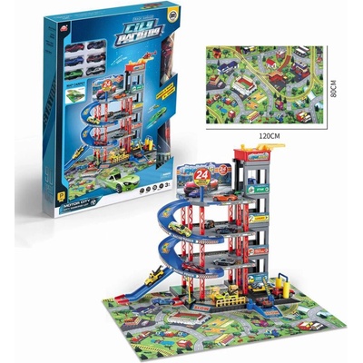 RKToys Velký vícepodlažní parking s dráhou, autíčky a podložkou