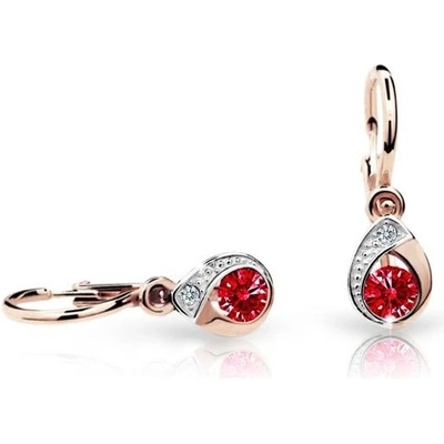 Danfil dětské náušnice kapky C1898 z růžového zlata s kamínkem Ruby Dark zapínání brizura