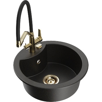 Mexen Diego гранитна мивка с 1 отделение и кухненски смесител Duo, черен/златен металик - 6512-75-671701-57-G (6512-75-671701-57-G)