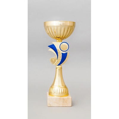 Zlatý sportovní pohár se zlato modrým středem 23 29 cm 26 cm