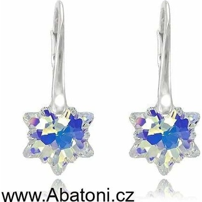Swarovski Elements Edelweiss Snowflake krystal stříbrné náušnice visací bílá duhová vločka protěž kytička 31130.2 Crystal AB bílá křišťálová d