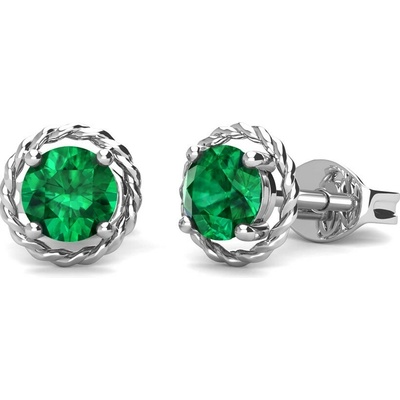 Royal Fashion strieborné pozlátené náušnice so zeleným smaragdom EE015-WG