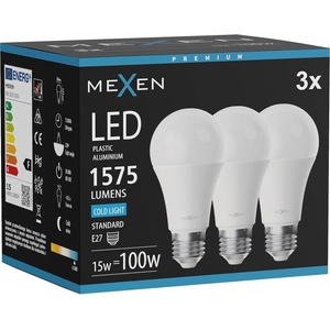 Mexen Nova 3х LED крушка E27, A60, 15W, Студена - 6500K, 1575 lm - L100-E27-1565-01x03 (L100-E27-1565-01x03)