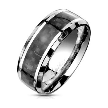 Šperky4U Ocelový prsten s karbonem OPR1919