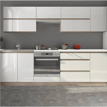 Кухня Line 260 cm Дъб Сонома / Екстра гланц бял HG