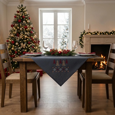 BBK Vánoční ubrus Christmas GLAM šedá vzor stromeček 110x160 cm