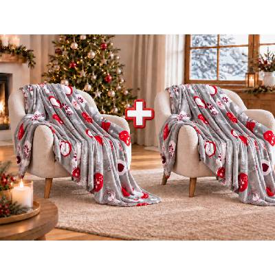 Textilomanie 2x Sivá vianočná mikroplyšová deka CHRISTMAS HEART 150x200