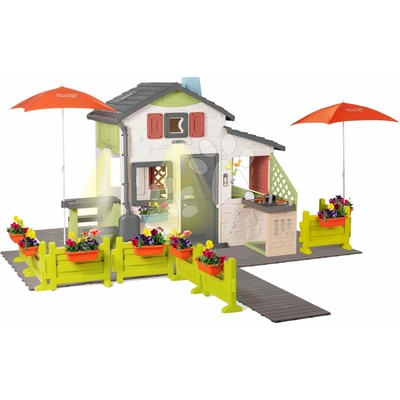 Smoby Domček Neo Friends House DeLuxe s kvetinovou prístupovou cestou a dvoma slnečníkmi SM810211-J