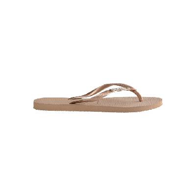 Джапанки Havaianas Women's Slim Metal Logo and Crystal Flip Flops - Rose Gold