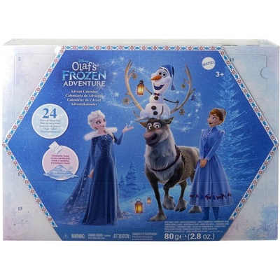 Mattel Frozen Adventní kalendář s malými panenkami Annou a Elsou 2024, 24 překvapení HWX20