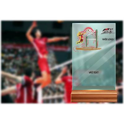 Skleněná trofej na dřevěném podstavci Volejbal 17 cm
