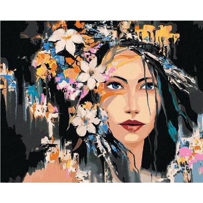 zuty Malování Podle Čísel Černovlasá Žena S Květinami 80 x 100 Cm Plátno
