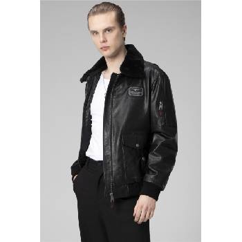 Jacket Club Мъжко яке от естествена кожа с яка от каракул - Черно #359181 (359181_Черно)