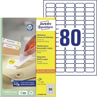 Avery Zweckform Etikety 100 listů A4 bílé 35,6 x 16,9 mm snímatelné L4732REV-100