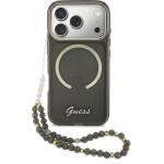 GUESS Калъф Guess IML Glitter Script Strap, съвместим с Magsafe Case за iPhone 18 Pro, черен