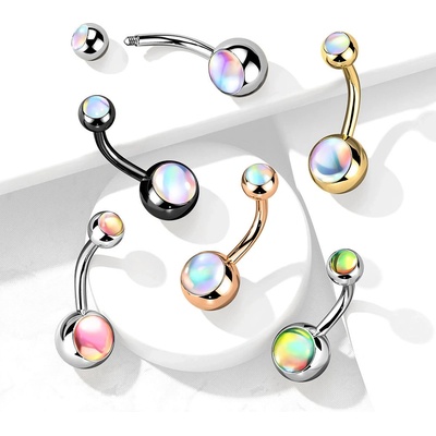 Šperky eshop piercing do pupíku z oceli duhové kamenné korálky PVD AB25.18 stříbrná zelená