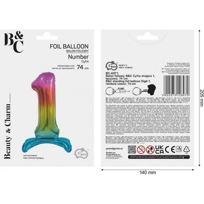 Godan Fóliový balón se stojanem číslo 1 duhová 74 cm