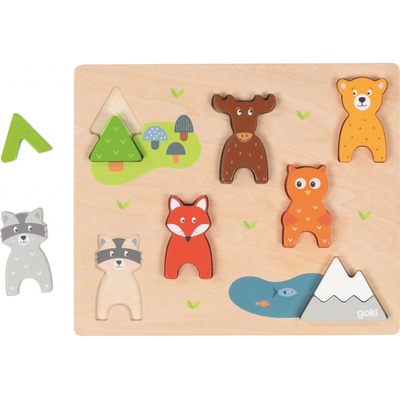 Goki puzzle s úchytkami lesní zvířátka 9 dílů