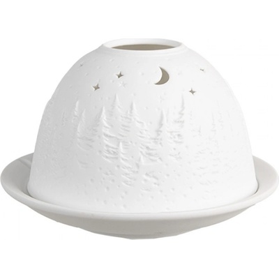 Bílý porcelánový svícen na čajovou svíčku les s noční oblohou – 12x8 cm