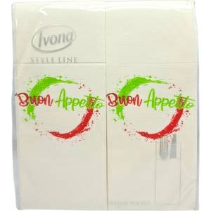  IVONA, салфетки с джоб за прибори Style Line, кремави с дизайн Buon Appetito, 40 бр