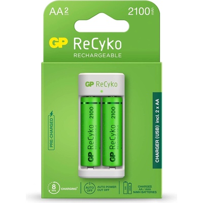 Gp batteries Зарядно GP BATTERIES E211 + 2 * 2100mAh AA, За 2 броя, NiMH (GP-C-E211-2AA-2100)