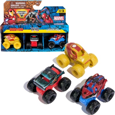 Spin Master Sada 3 mini monster trucků MARVEL – IRON MAN VENOM a SPIDER-MAN od 1:87