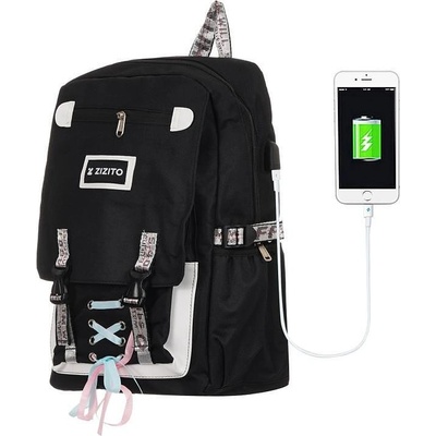 ZIZITO Училищна раница с usb , черно