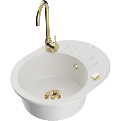 Mexen Kevin гранитна мивка с една камера и отцедник с кухненски смесител Telma, бял - 6517-20-670200-50 (6517-20-670200-50)