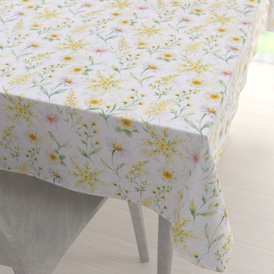Biante Teflónový obdĺžnikový obrus TF-135 Maľované žlto-zelené lúčne kvietky na bielom 140x180 cm