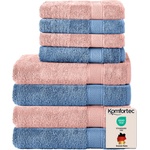 Komfortec set of 8 towels, 4 bath towels 70x140 cm & 4 hand towels 50x100 cm, 100% cotton terry cloth, fluffy and absorbent, pink/light blue - 4er-50x100-und-4er-70x140-rosa-hellblau (4er-50x100-und-4er-70x140-