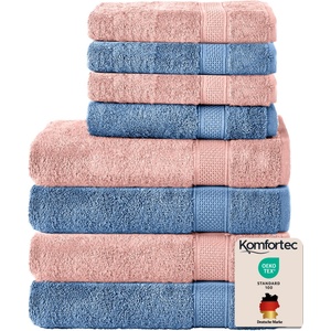 Komfortec set of 8 towels, 4 bath towels 70x140 cm & 4 hand towels 50x100 cm, 100% cotton terry cloth, fluffy and absorbent, pink/light blue - 4er-50x100-und-4er-70x140-rosa-hellblau (4er-50x100-und-4er-70x140-
