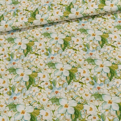 Šatovka viskózová 5342-001, zelené květiny, š.142cm (látka v metráži)