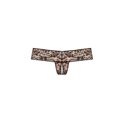 Underneath Gigi Crotchless Thong (Black), leopardí tanga s otevřeným rozkrokem