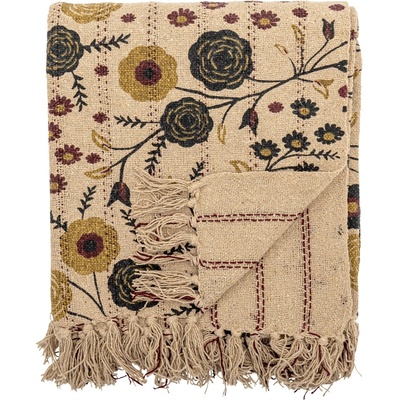 BLOOMINGVILLE Pléd z recyklované bavlny EYDIS 160x130 cm přírodní s květinami