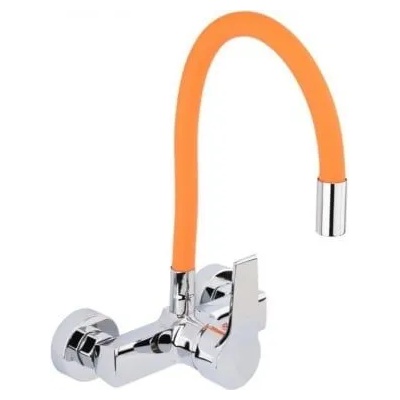 Кухненски смесител с гъвкава лебедка (чучур) fala, стенен, оранжев (euro 75673)