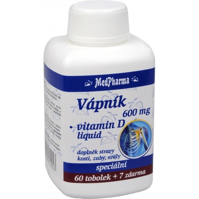 MedPharma Vápnik 600 mg Vitamín D liquid 67 kapsúl