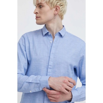 Hugo košeľa s prímesou ľanu slim s klasickým golierom 50513966 modrá