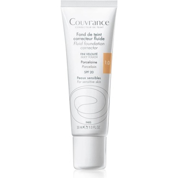 Avène Couvrance Fluid Foundation Corrector течен покривен фон дьо тен SPF 20 цвят 1.0 Porcelain 30ml