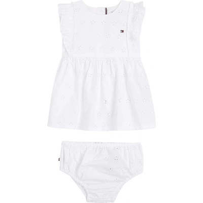 Tommy Hilfiger Бебешка памучна рокля Tommy Hilfiger в бяло къса разкроена (KN0KN01803.PPYH)