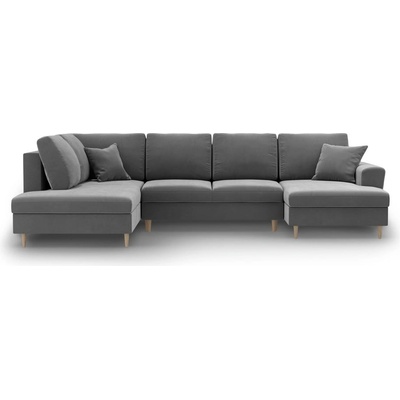 Cosmopolitan Design Светлосив кадифен разтегателен ъглов диван с място за съхранение (ляв ъгъл/U форма) Kyoto - Cosmopolitan Design (COS_ULF_2_F2_KYOTO8)