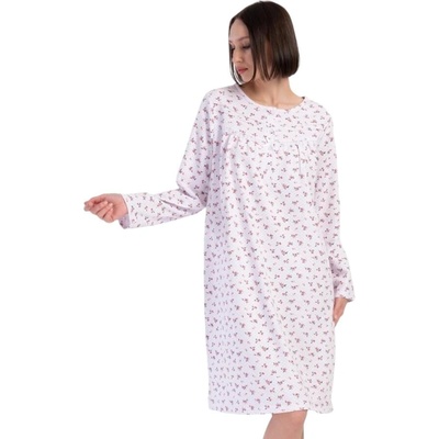 Ватирана бяла нощница с точки и цветя