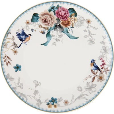 Clayre & Eef Jedálenský tanier s motívom kvetín a vtáčika Pivoine 26 x 2 cm