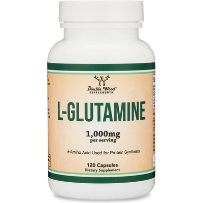 Double Wood Supplements Л-глутамин - за чревната бариера и здравето на мускулите, 500 mg, 120 капсули за 2 месеца прием (27293 DW)