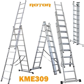 ROTOR Стълба алуминиева, сгъваема, 3x9 стъпала, 6.48 м, ROTOR KME309 (UNI-09567)