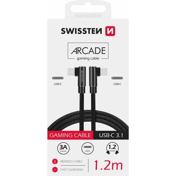 SWISSTEN Textilný dátový kábel ARCADE USB-C / USB-C 1,2 m 71528800, čierny