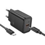 hoco. N62 Променливотоково зарядно устройство Type-C с гнездо 30 W, бързо зарядно PD 3.0 + кабел Type-C, ЧЕРНО N62_TYPEC_TYPEC_B (N62_TYPEC_TYPEC_B)