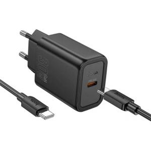 hoco. N62 Променливотоково зарядно устройство Type-C с гнездо 30 W, бързо зарядно PD 3.0 + кабел Type-C, ЧЕРНО N62_TYPEC_TYPEC_B (N62_TYPEC_TYPEC_B)