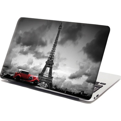 Sablio Samolepka na notebook Eiffelova věž a červené auto - 38x26 cm