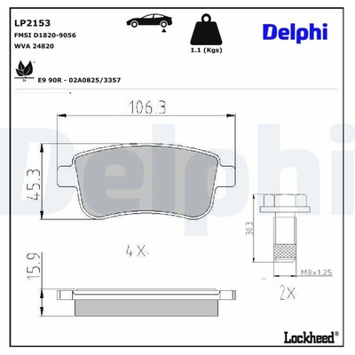 DELPHI Sada brzdových platničiek kotúčovej brzdy LP2153