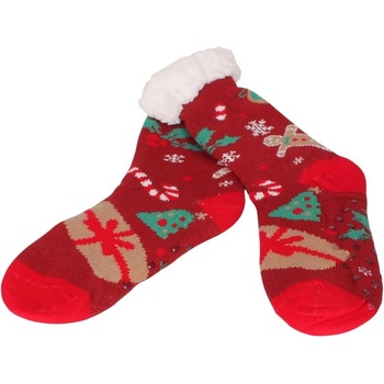 Мъжки коледни чорапи в тъмночервено с бял пух